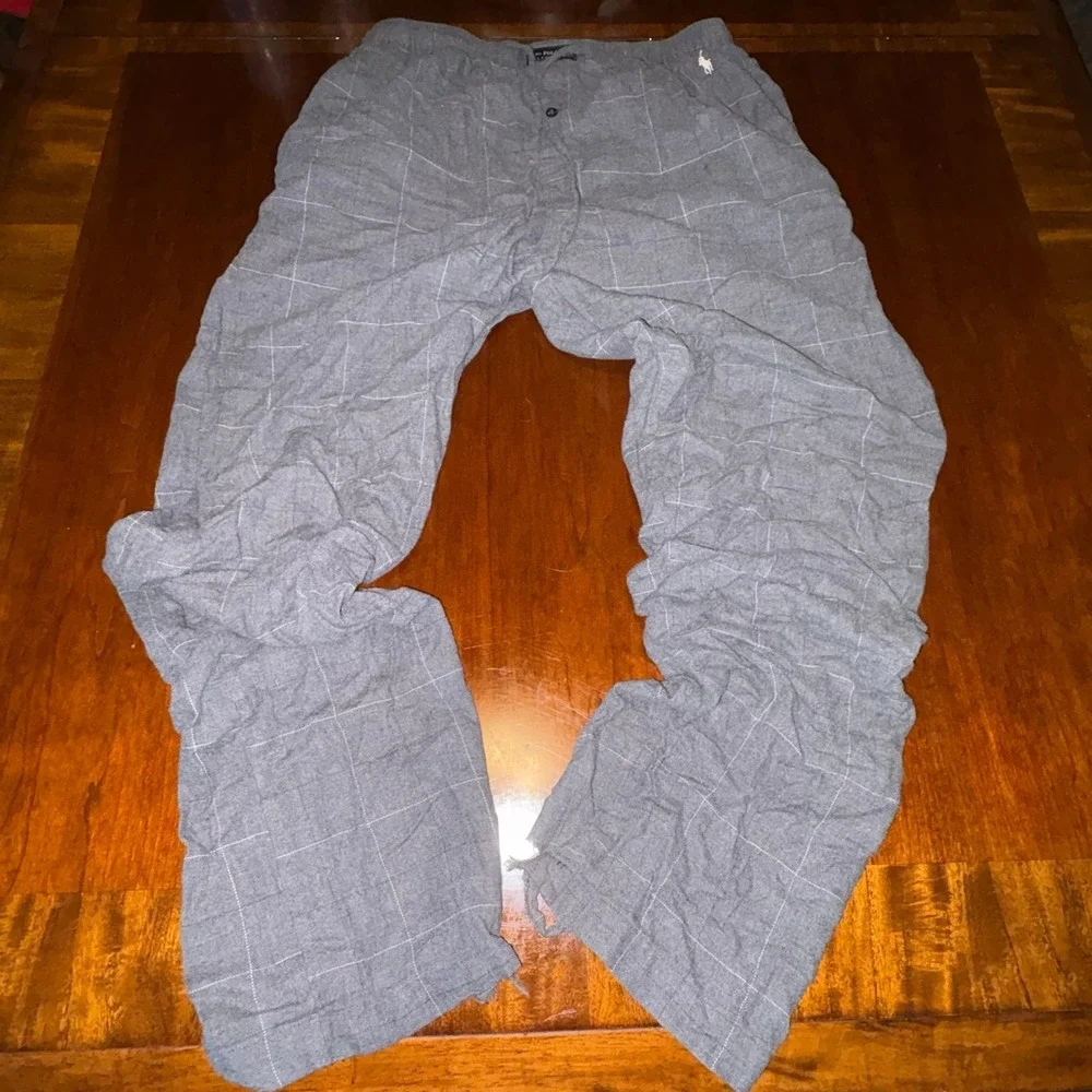Polo Ralph Lauren Sleepwear Lounge Set Gray‎ Plaid Button Up M